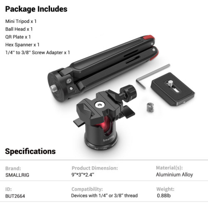 SmallRig Tabletop Mini Tripod with Panoramic Ball Head - Chính hãng