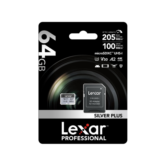 Thẻ nhớ microSDXC Lexar 64GB 205MB/s UHS-I Professional Silver Plus Series