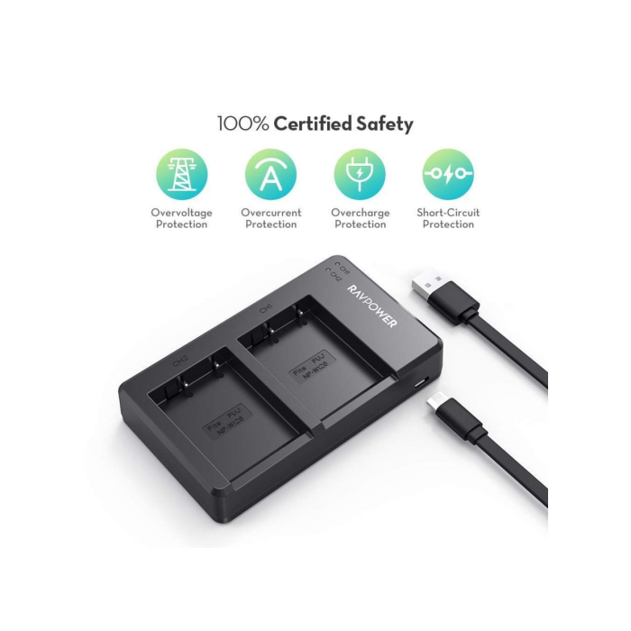 Bộ 2 pin và sạc kép RAVPower RP-BC023 for Fujifilm - Chính hãng (NP-W126S)